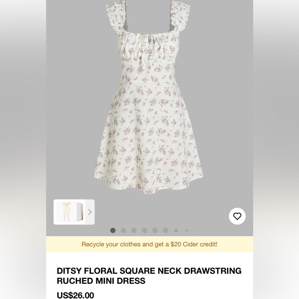 Ditsy floral square neck drawstring ruched mini dress